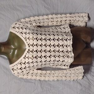 Say What? Off white crochet crop sweater cotton ramie